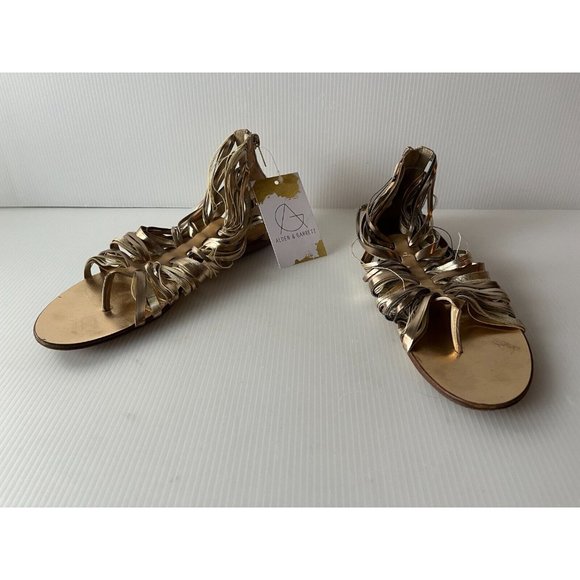 Jimmy Choo Gold & Tan Leather Gladiator Sandals, Size 7.5 (US), 37.5 (EU) - Picture 2 of 11